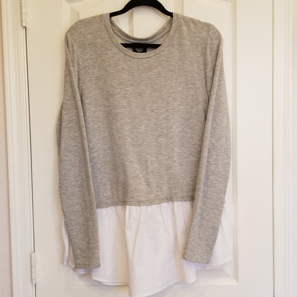 Bobeau Loose Grey Blouse with Faux Tailored Layer